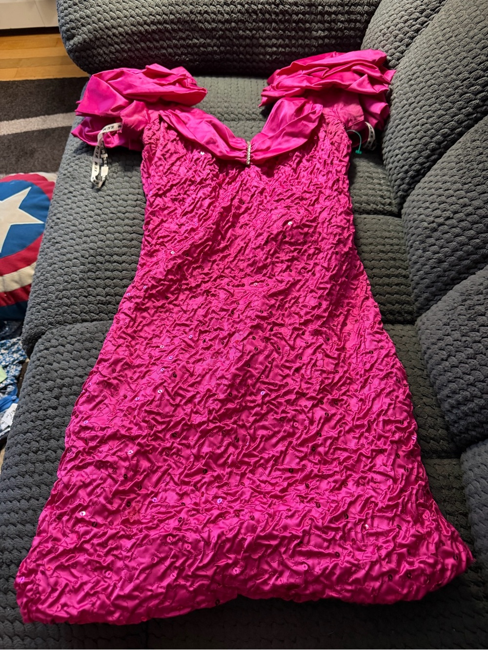 Zum Zum by Niki Livas vintage Hot Pink Off-Shoulder Textured Mini Dress